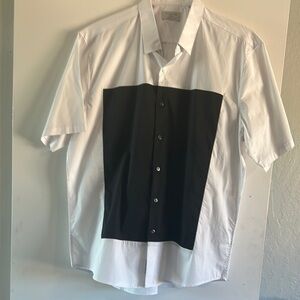 7 Diamonds Black and White Casual Button Down Shirt